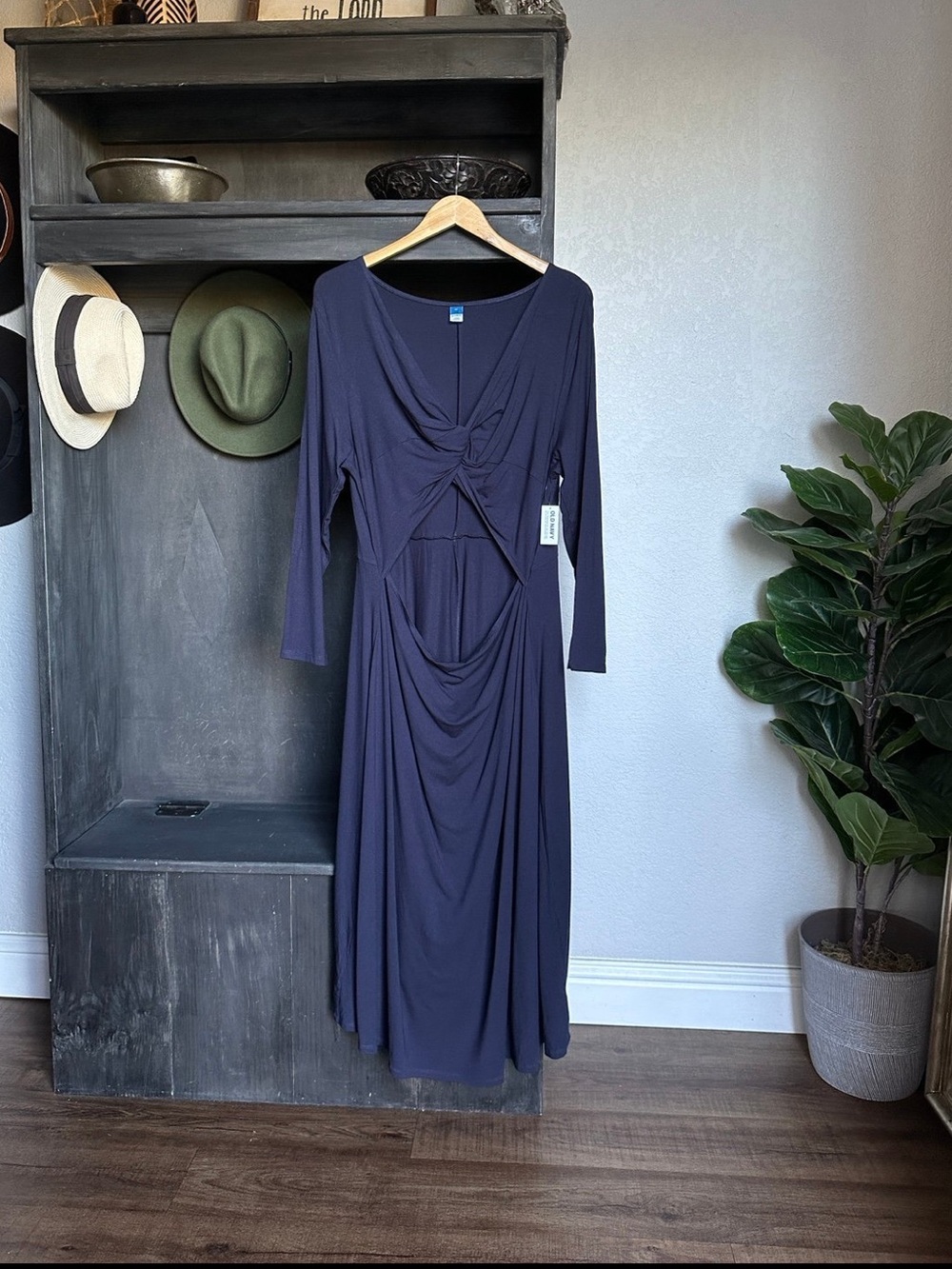 Old Navy Womens Plus Size Midi Dress - Long Sleeve A-line Open Cutout Front 2X